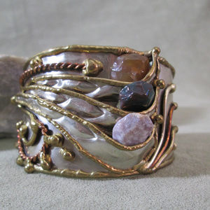 Sterling Silver, Tumbled Stone Cuff, Mixed Metals